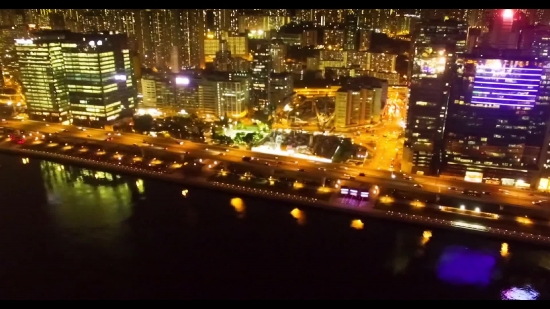 Business District, Night, City, Skyline, Cityscape, Urban