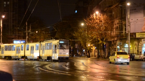Street, City, Night, Streetcar, Wheeled Vehicle, Urban