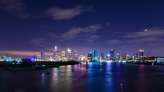 Waterfront, City, Night, Architecture, Skyline, Cityscape