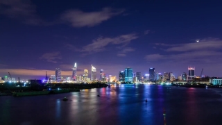 Waterfront, City, Night, Skyline, Architecture, Cityscape